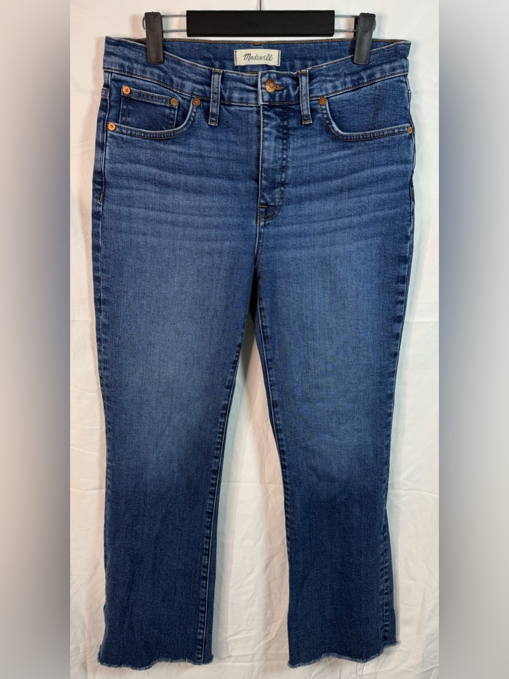 Madewell Mid-Rise Kick Out‎ Jeans Size 29 Raw Hem Cropped Flare Blue Denim - Picture 2 of 8